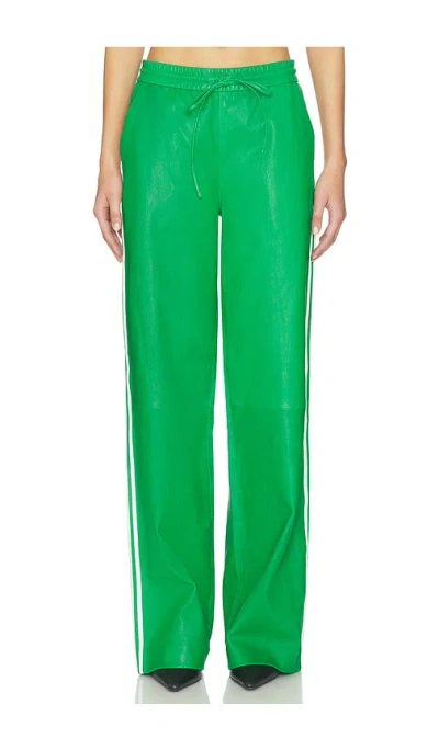 Sprwmn Baggy Leather Athletic Sweatpants In Green