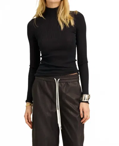 Sprwmn Cashmere Mock Neck Top In Navy In Black