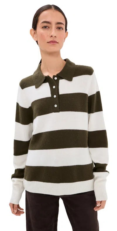 Sprwmn Cashmere Polo Sweater Olive Stripes In Multi