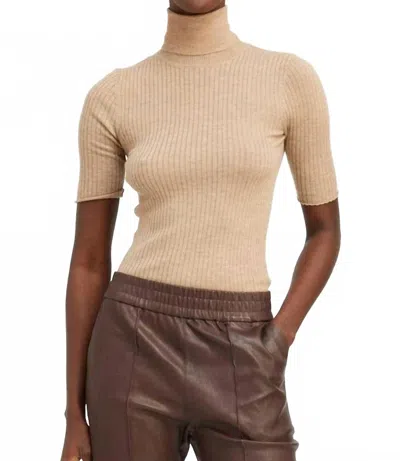 Sprwmn Cashmere Short Sleeve Turtleneck Top In Camel In Brown