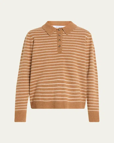 Sprwmn Cashmere Striped Polo Sweater In Brown