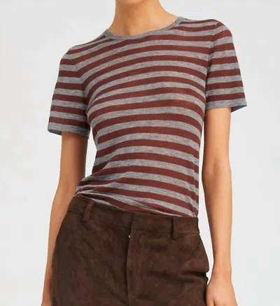 Sprwmn Classic Short Sleeve Tee In Grey Brown Stripe