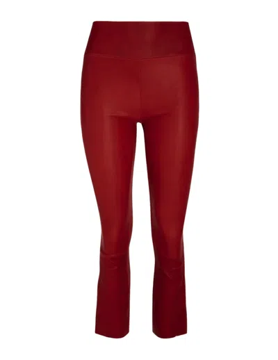 Sprwmn Crop Flare Leather Legging In Red