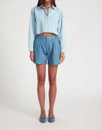 Sprwmn Cropped Button Up Top In Charlie In Blue