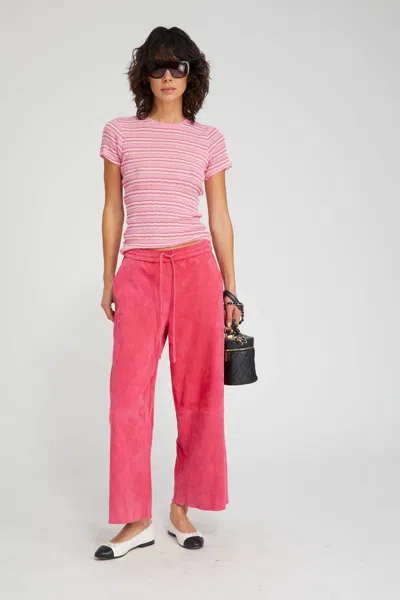 Sprwmn Cropped Track Pants In Hot Pink Suede