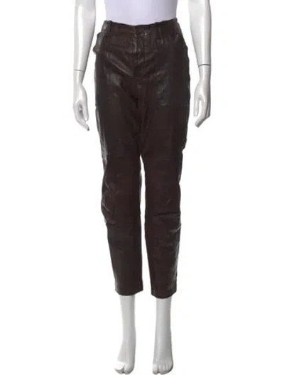 Pre-owned Sprwmn Faux Leather Straight Leg Pants In Brown
