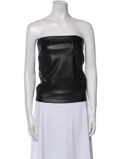 Pre-owned Sprwmn Faux Leather Strapless Crop Top In Black