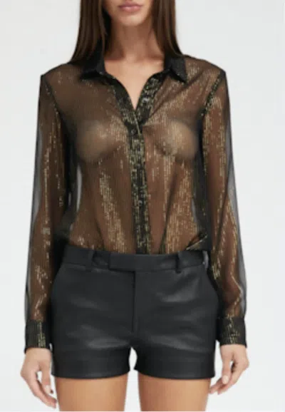 Sprwmn Fitted Button Down Shirt In Black/gold Metallic In Multi