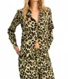 Sprwmn Fitted Button Up Shirt In Green Leopard In Animal Print