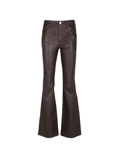 Sprwmn Flared Leather Trousers In Brown
