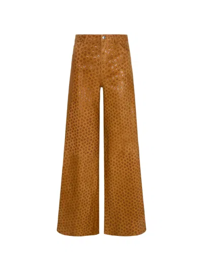 Sprwmn Floral-print Suede Trousers In Brown