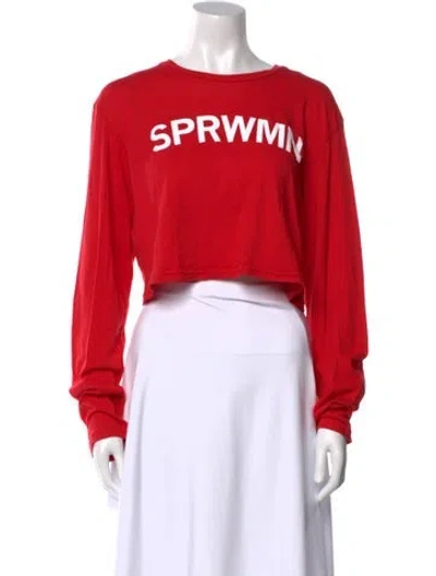 Pre-owned Sprwmn Graphic Print Crew Neck Crop Top In Red