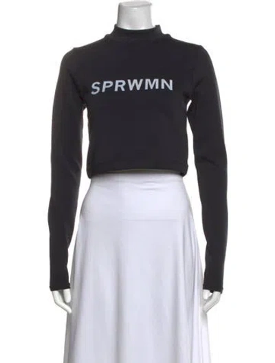 Pre-owned Sprwmn Graphic Print Mock Neck Crop Top In Grey