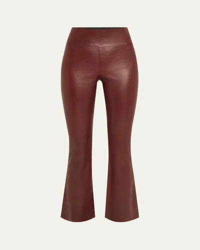 Sprwmn High-waist Ankle Flare Leather Leggings In Pinot