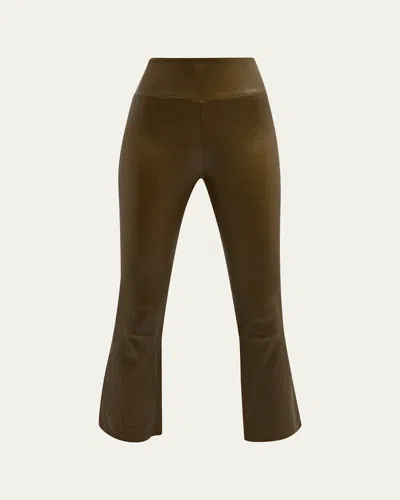Sprwmn High-waist Flare-leg Cropped Leather Leggings In Brown