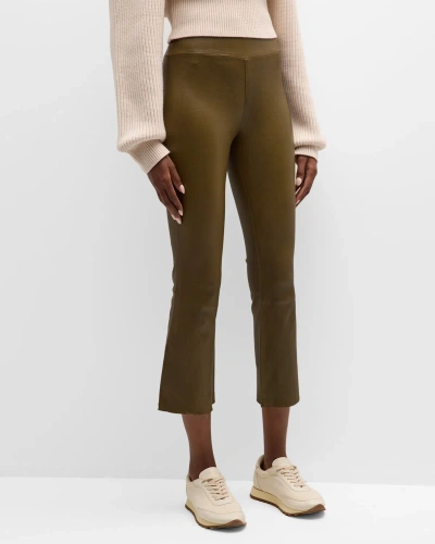 Sprwmn High-waist Flare-leg Cropped Leather Leggings In Moss