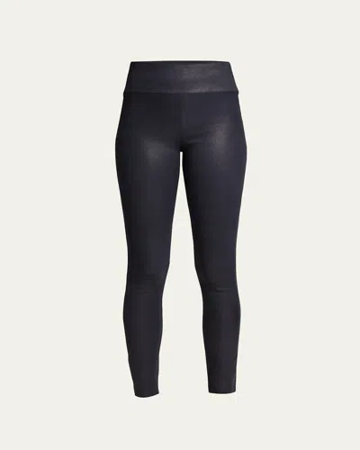 Sprwmn High-waist Leather Ankle Leggings In Navy