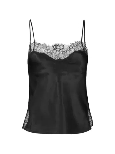 Sprwmn Lace-trim Slip Top In Black