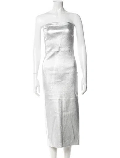 Pre-owned Sprwmn Lamb Leather Long Dress In Silver