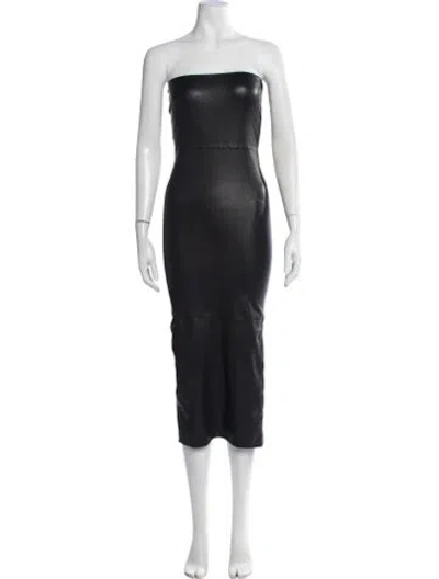 Pre-owned Sprwmn Lamb Leather Midi Length Dress In Black