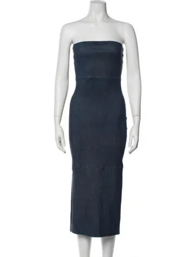 Pre-owned Sprwmn Lamb Leather Midi Length Dress In Blue