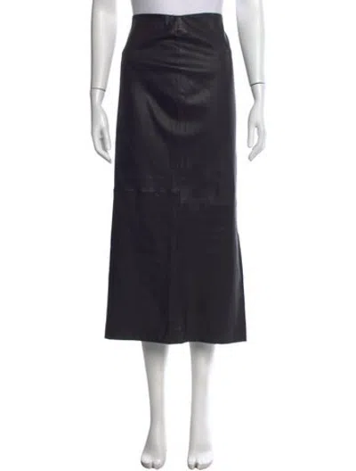 Pre-owned Sprwmn Lamb Leather Midi Length Skirt In Black