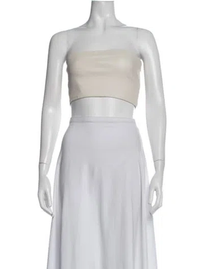 Pre-owned Sprwmn Lamb Leather Strapless Crop Top In White