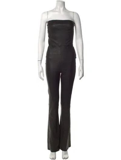 Pre-owned Sprwmn Lamb Leather Strapless Jumpsuit In Black
