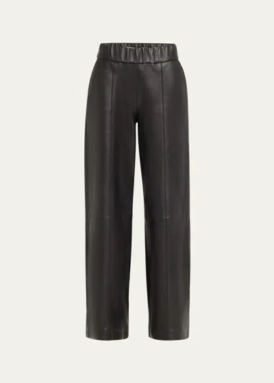 Sprwmn Lambskin Leather Wide-leg Trousers In Black