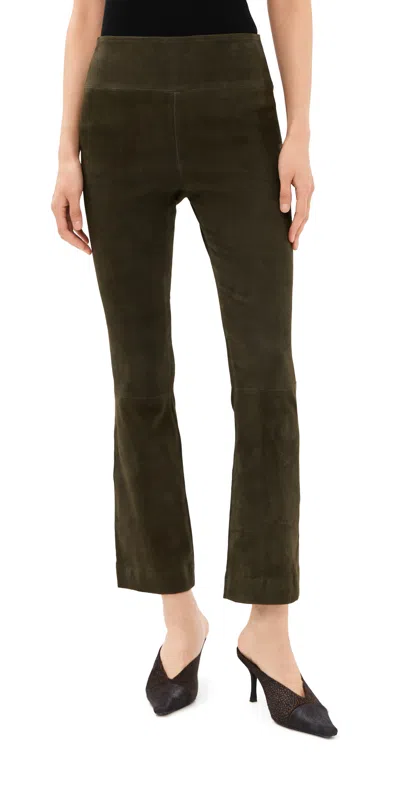 Sprwmn Lambskin Suede Ankle Flare Pants Loden In Gray