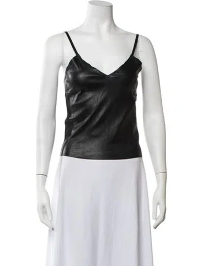 Pre-owned Sprwmn Lambskin V-neck Top In Black