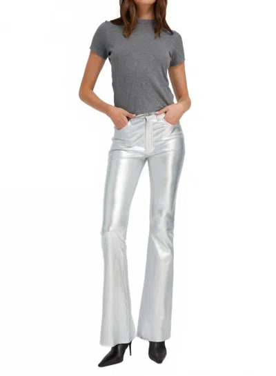 Sprwmn Leather 5 Pocket Micro Flare Pants In Metallic Silver In Gray