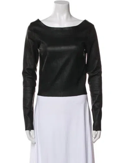 Pre-owned Sprwmn Leather Bateau Neckline Top In Black