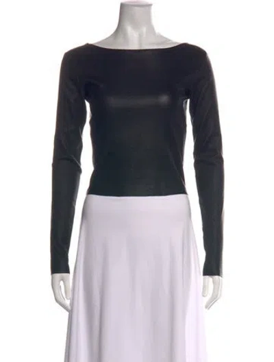 Pre-owned Sprwmn Leather Bateau Neckline Top In Black