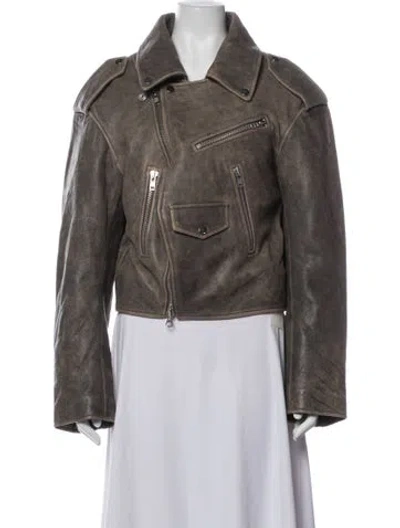 Pre-owned Sprwmn Leather Biker Jacket In Brown