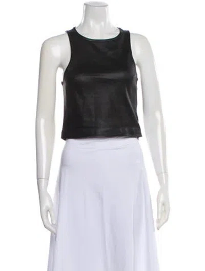 Pre-owned Sprwmn Leather Crew Neck Crop Top In Black
