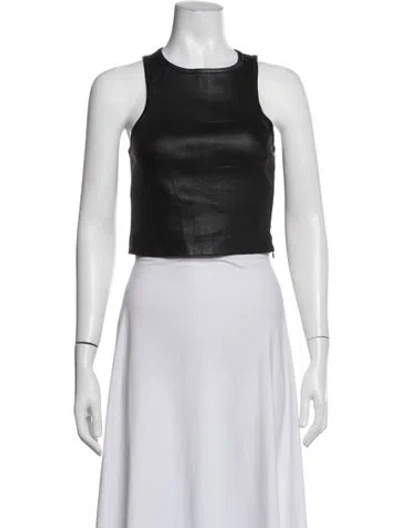 Pre-owned Sprwmn Leather Crew Neck Crop Top In White