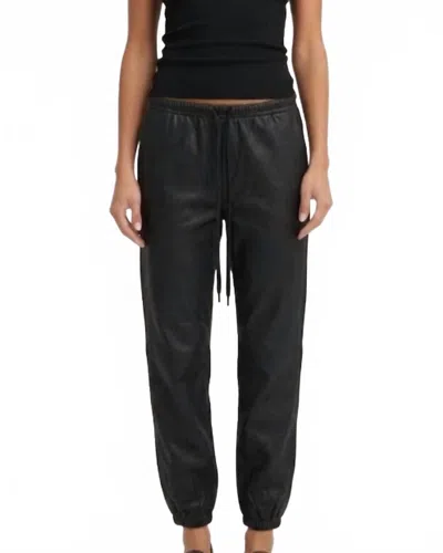 Sprwmn Leather Drawstring Jogger In Black