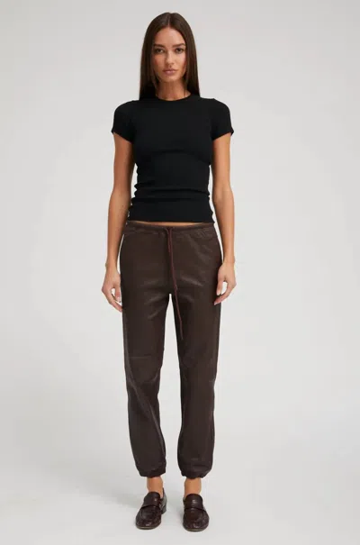 Sprwmn Leather Drawstring Jogger In Dark Chocolate In Black
