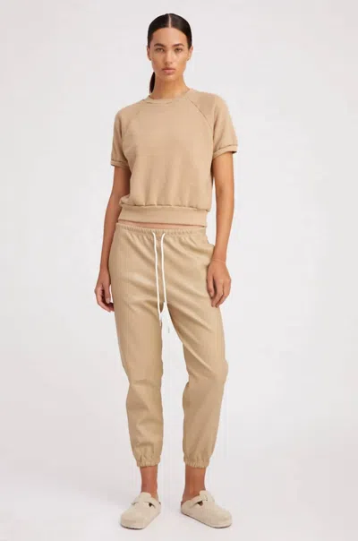 Sprwmn Leather Drawstring Jogger In Travertine In Multi