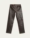Sprwmn Leather Five-pocket Slim Straight Pants In Brown