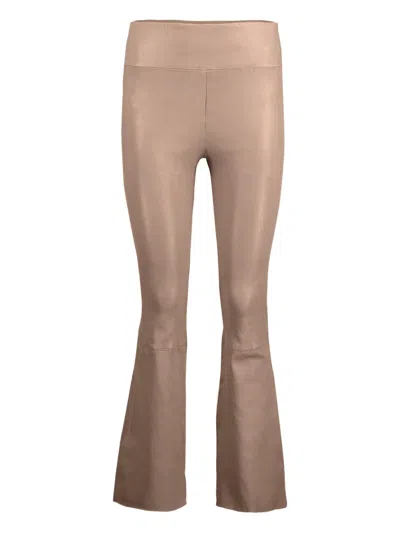 Sprwmn Leather Flare Trousers In Brown