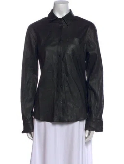 Pre-owned Sprwmn Leather Long Sleeve Button-up Top In Black