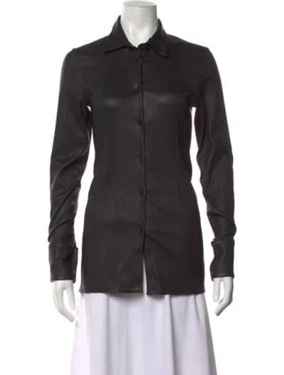 Pre-owned Sprwmn Leather Long Sleeve Button-up Top In Grey