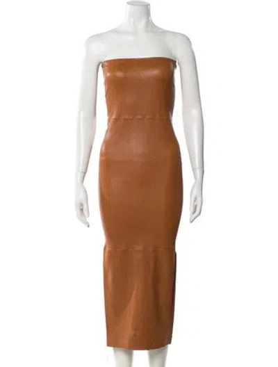 Pre-owned Sprwmn Leather Midi Length Dress In Brown