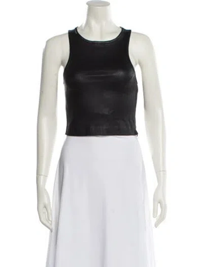 Pre-owned Sprwmn Leather Scoop Neck Crop Top In Black