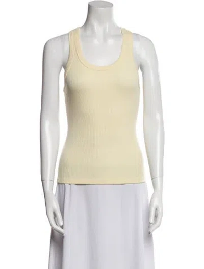 Pre-owned Sprwmn Leather Scoop Neck Top W/ Tags In Yellow