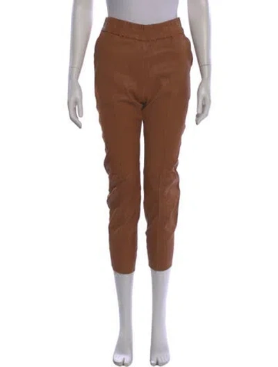 Pre-owned Sprwmn Leather Skinny Leg Pants In Brown