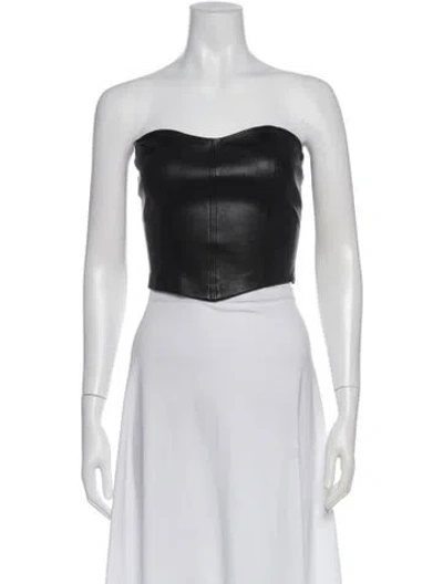 Pre-owned Sprwmn Leather Strapless Crop Top In Black
