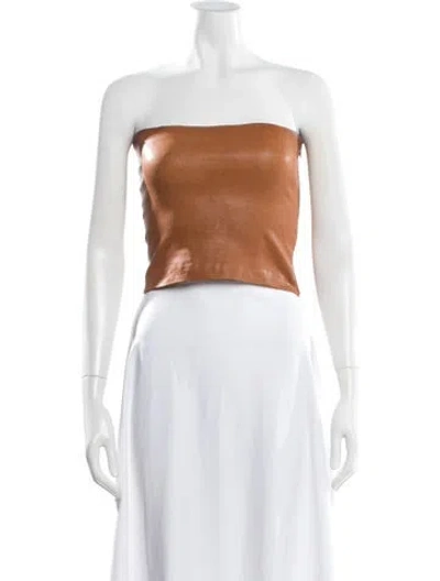 Pre-owned Sprwmn Leather Strapless Crop Top In Brown